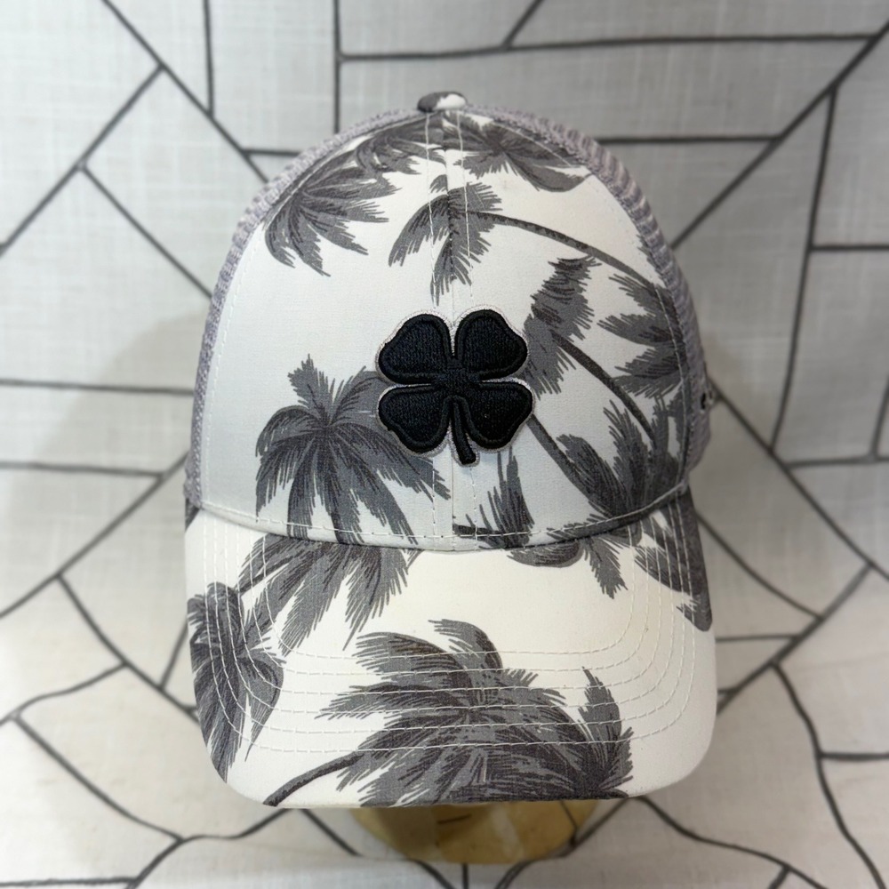 Black Clover Trucker Hat OSFM White Grey Palm Tree Live Lucky Hawaii Snapback